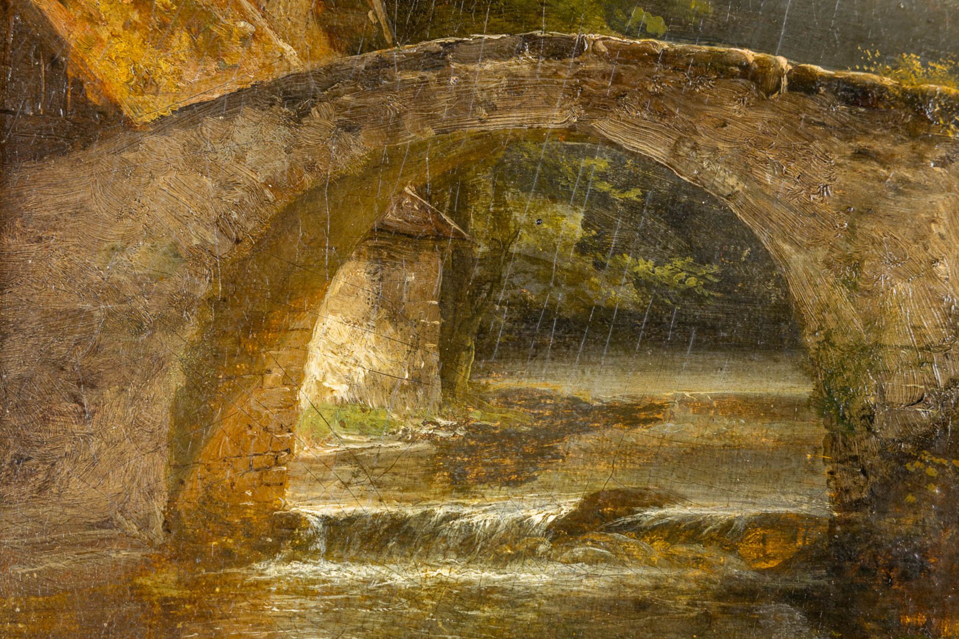 The bridge over the river, oil on panel. 19th C. Signed B. Galerne. (W:32 x H:24,5 cm) - Image 5 of 7