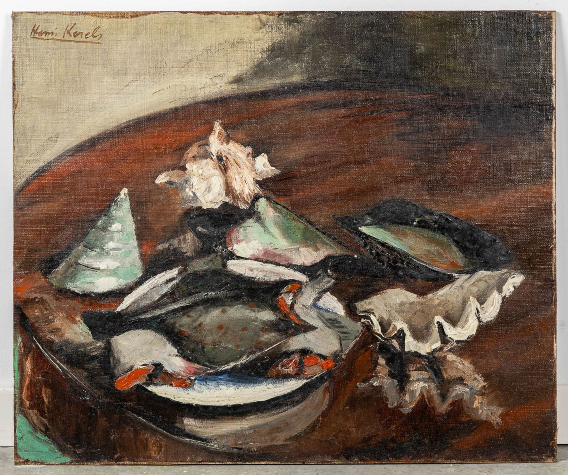 Henri KERELS (1896-1956) 'Still life with Mussles and Flatfish' oil on canvas. (W:60 x H:50 cm) - Image 3 of 6