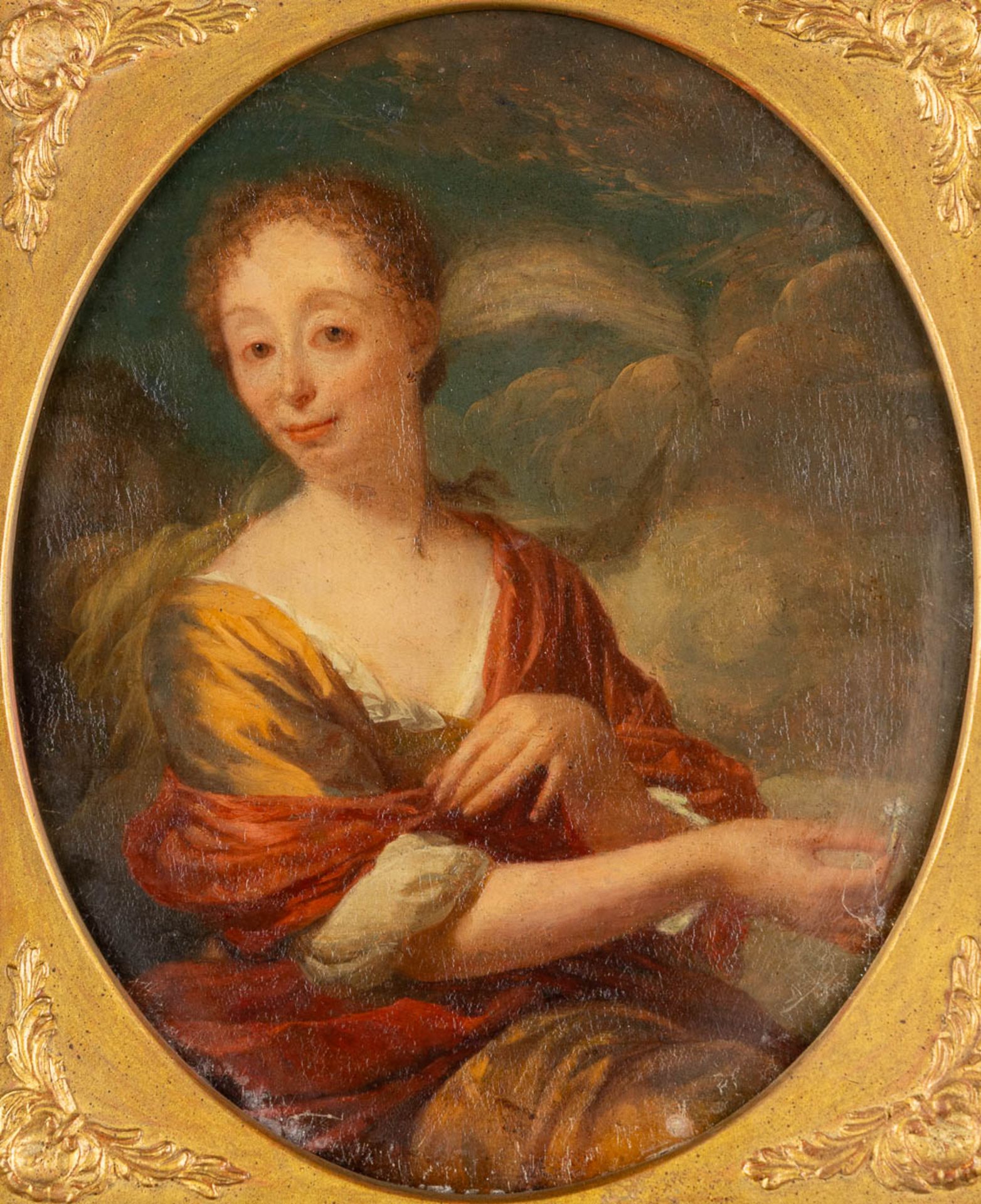 Godfried VAN SCHALCKEN (1643-1706)(attr.) Portrait of a lady holding a ring, oil on copper. (W:14,5