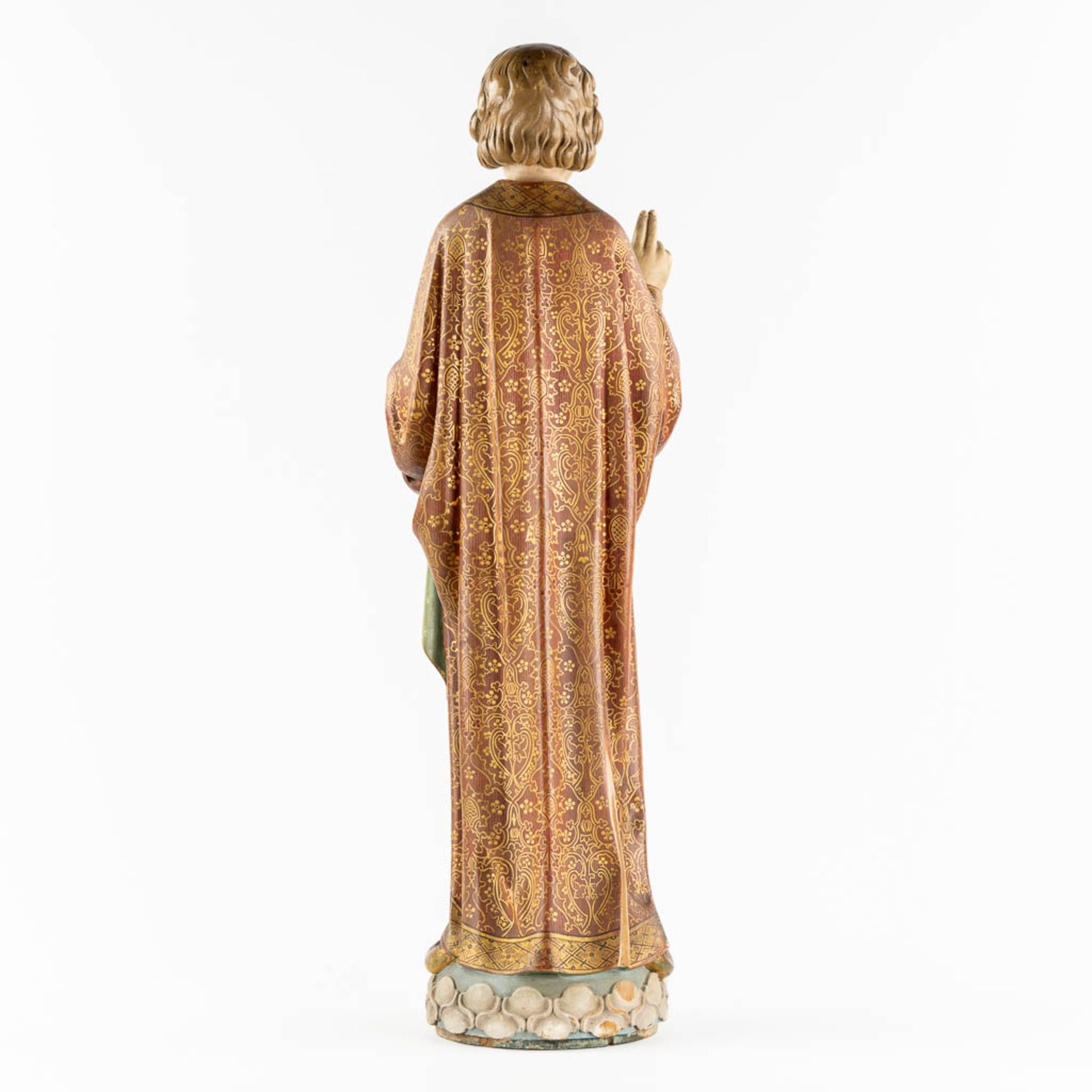 An antique wood-sculptured figurine of Salvator Mundi, holding a globus cruciger and serpent. 19th C - Image 5 of 12