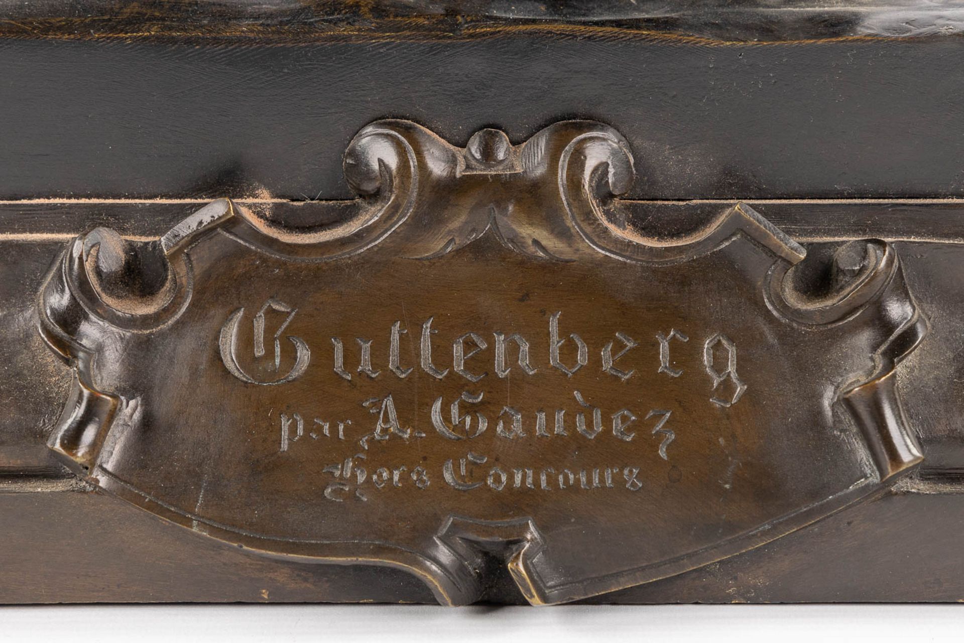 Adrien Etienne GAUDEZ (1845-1902) 'Guttenberg' patinated bronze. Hors Concours. (L:32 x W:35 x H:92 - Image 7 of 9