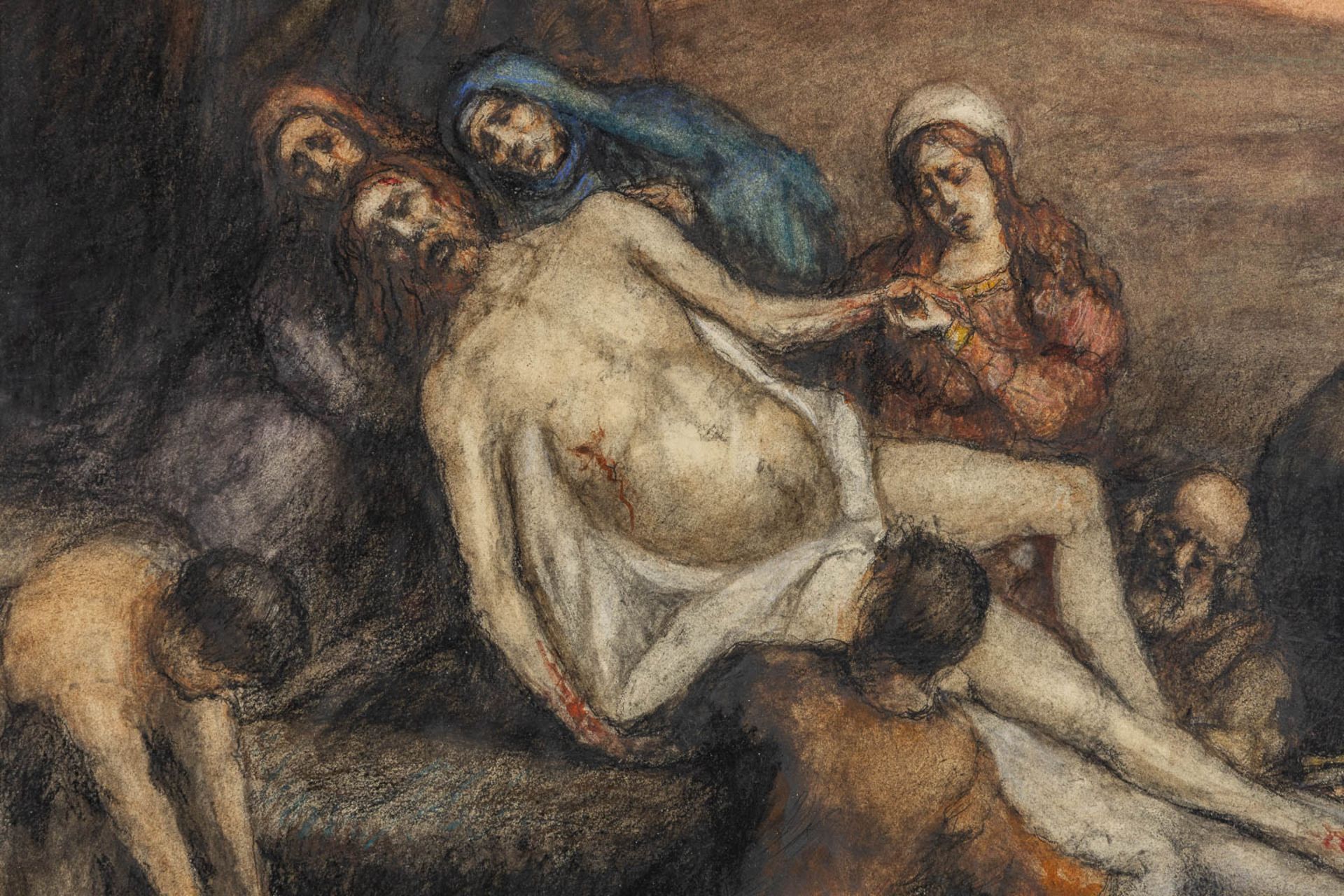Karel Martin CLAESSENS (1864-1938) 'The Lamentation of Christ' gouache on paper. (W:40 x H:46 cm) - Image 4 of 7