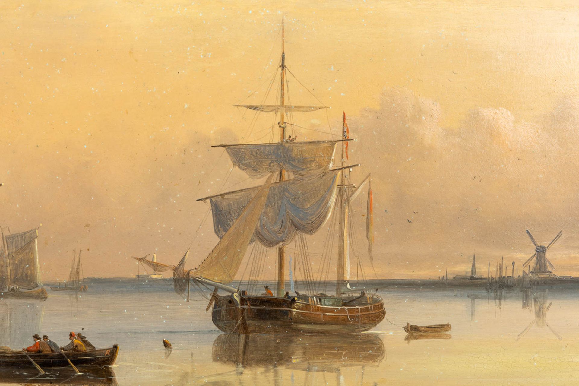Egide LINNIG (1821-1860) 'Harbor View' oil on panel. (W:70,5 x H:50 cm) - Image 5 of 7