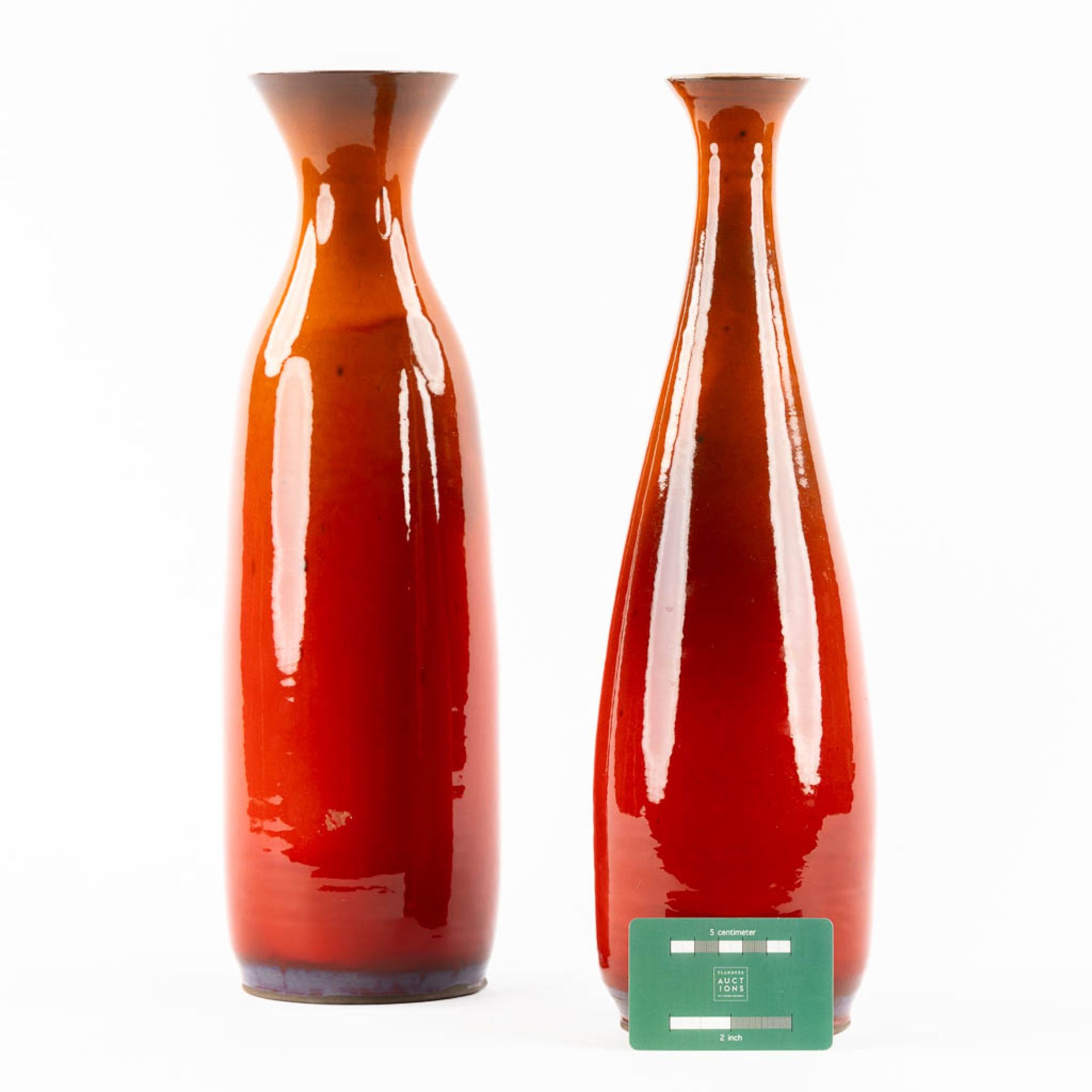 Oswald TIEBERGHIEN (1936) 'Two Vases' glazed ceramics. (H:41 x D:11 cm) - Image 2 of 11