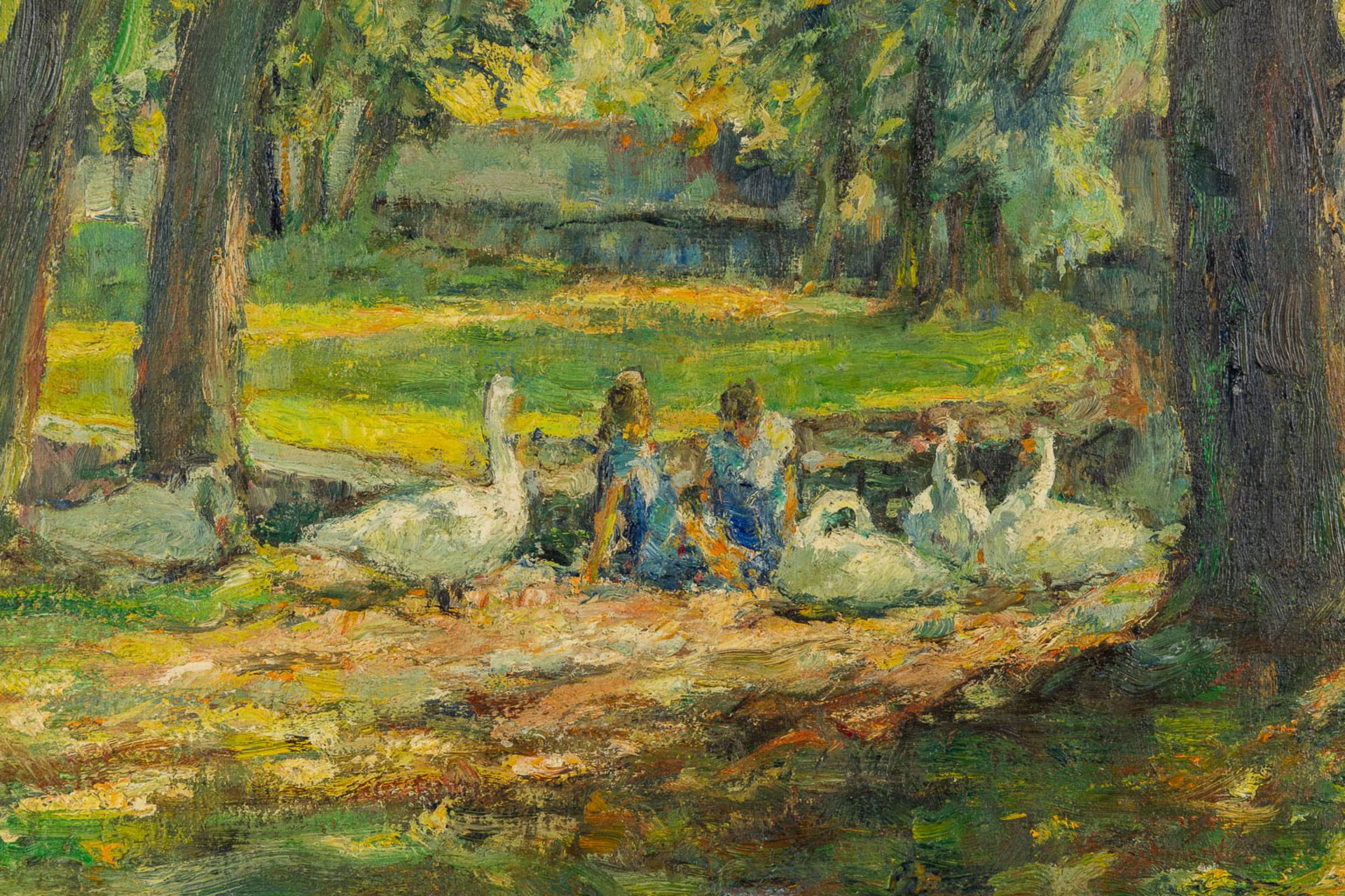 Maurice VAN MIDDEL (1886-1952) 'Swans in the park' oil on canvas. (W:60 x H:50 cm) - Bild 4 aus 6