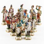 Napoleon Bonaparte and the generals, 14 figurines. Polychrome porcelain. (H:32 cm)