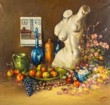Emile WILKIN (1905-1993) 'Stillife with a torso' oil on canvas. 1971. (W:95 x H:90 cm)