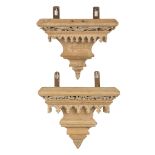 A pair of wood sculptured wall consoles, Gothic Revival. (L:38 x W:59 x H:48 cm)