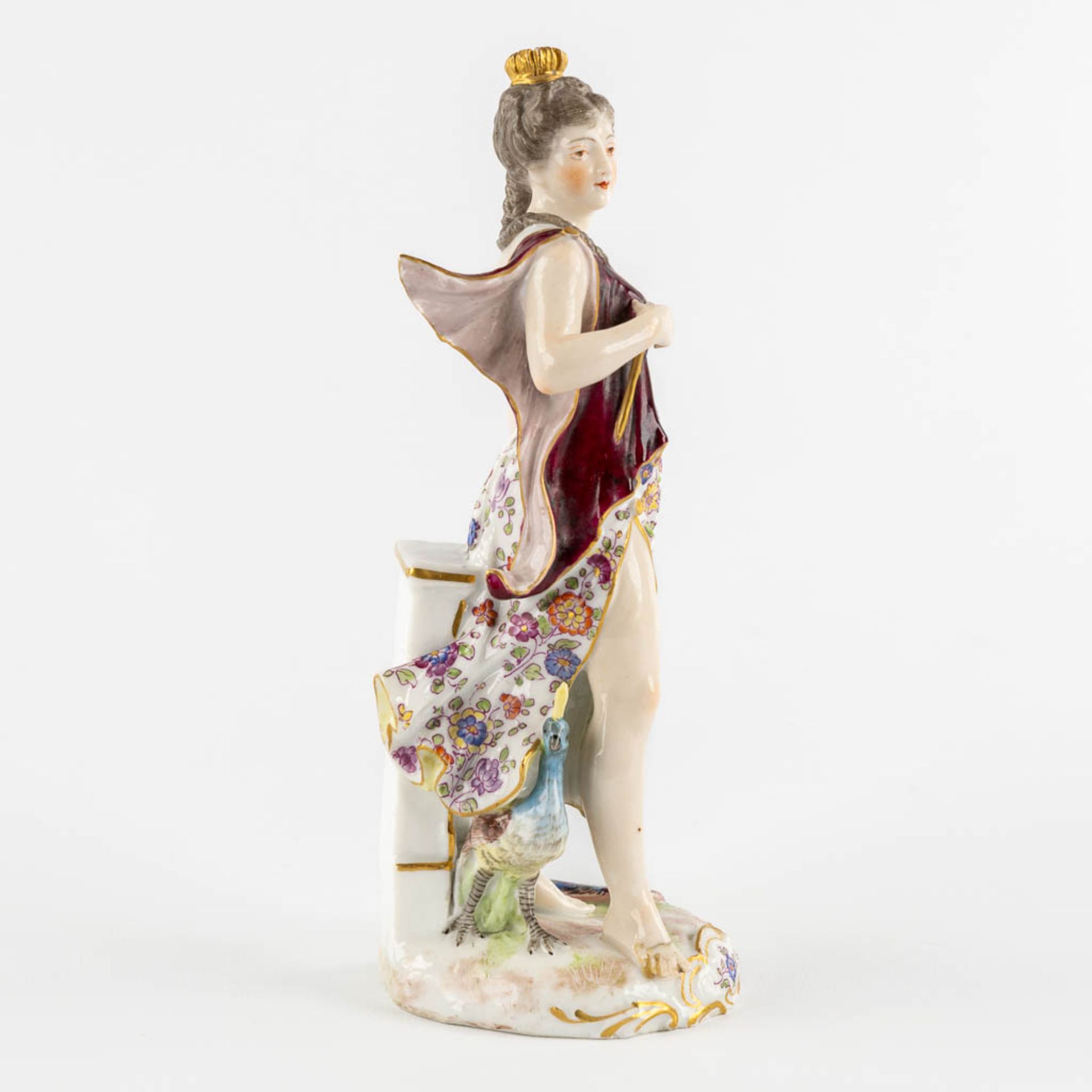 Eugène Claus, Lady with a peacock 'Orgeuil - Pride', polychrome porcelain. 19th C. (L:9 x W:8,5 x H: - Bild 7 aus 12