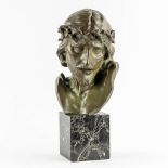 Richard AURILI (1864-1943) 'Bust of Jesus Christ' patinated terracotta on a marble base. (L:26 x W