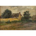 Frantz BINJÉ (1835-1900) 'Summer view of a farm' oil on canvas. (W:34,5 x H:24 cm)