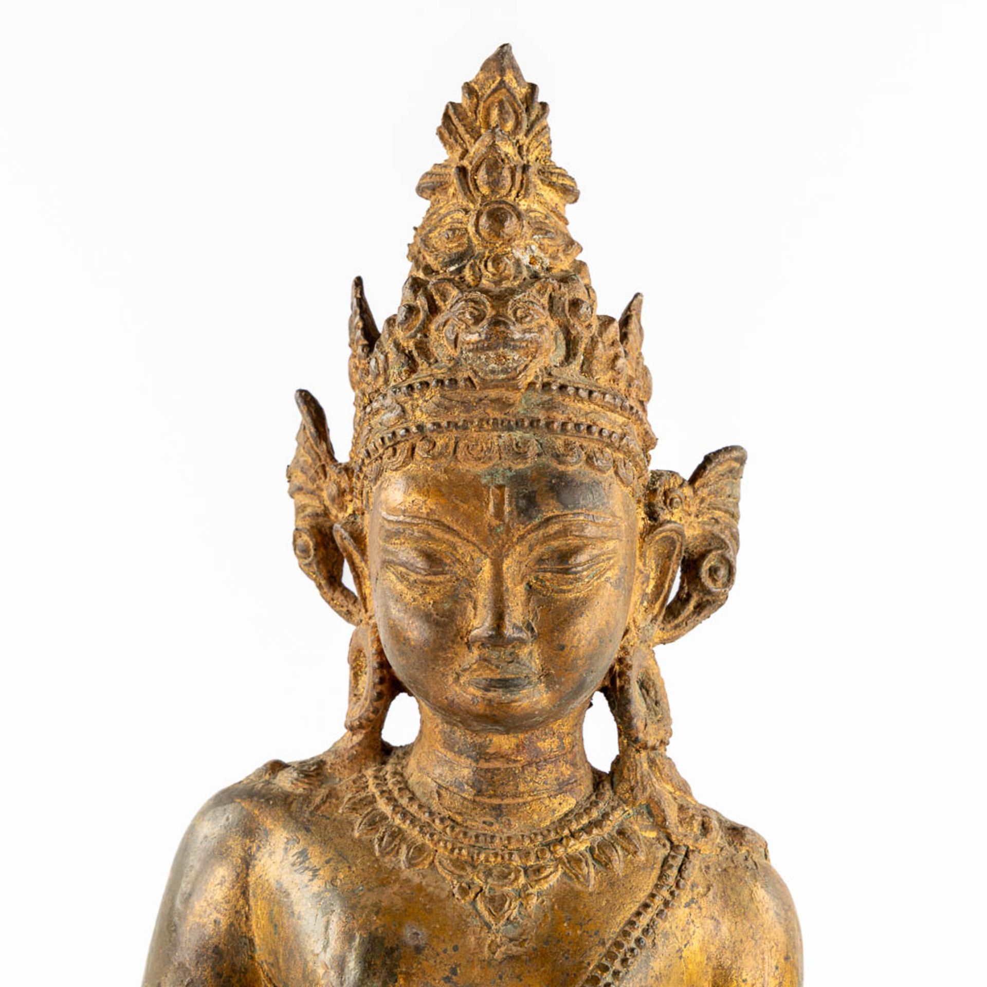 A Decorative figurine of a standing Boeddha. Gilt bronze. (L:13 x W:22 x H:70 cm) - Image 8 of 12