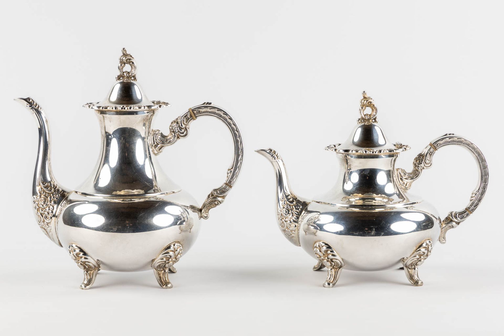 A Coffee and Tea service with a platter, silver, Germany. 925/1000. 4,049kg. (L:44,5 x W:69 cm) - Bild 8 aus 18