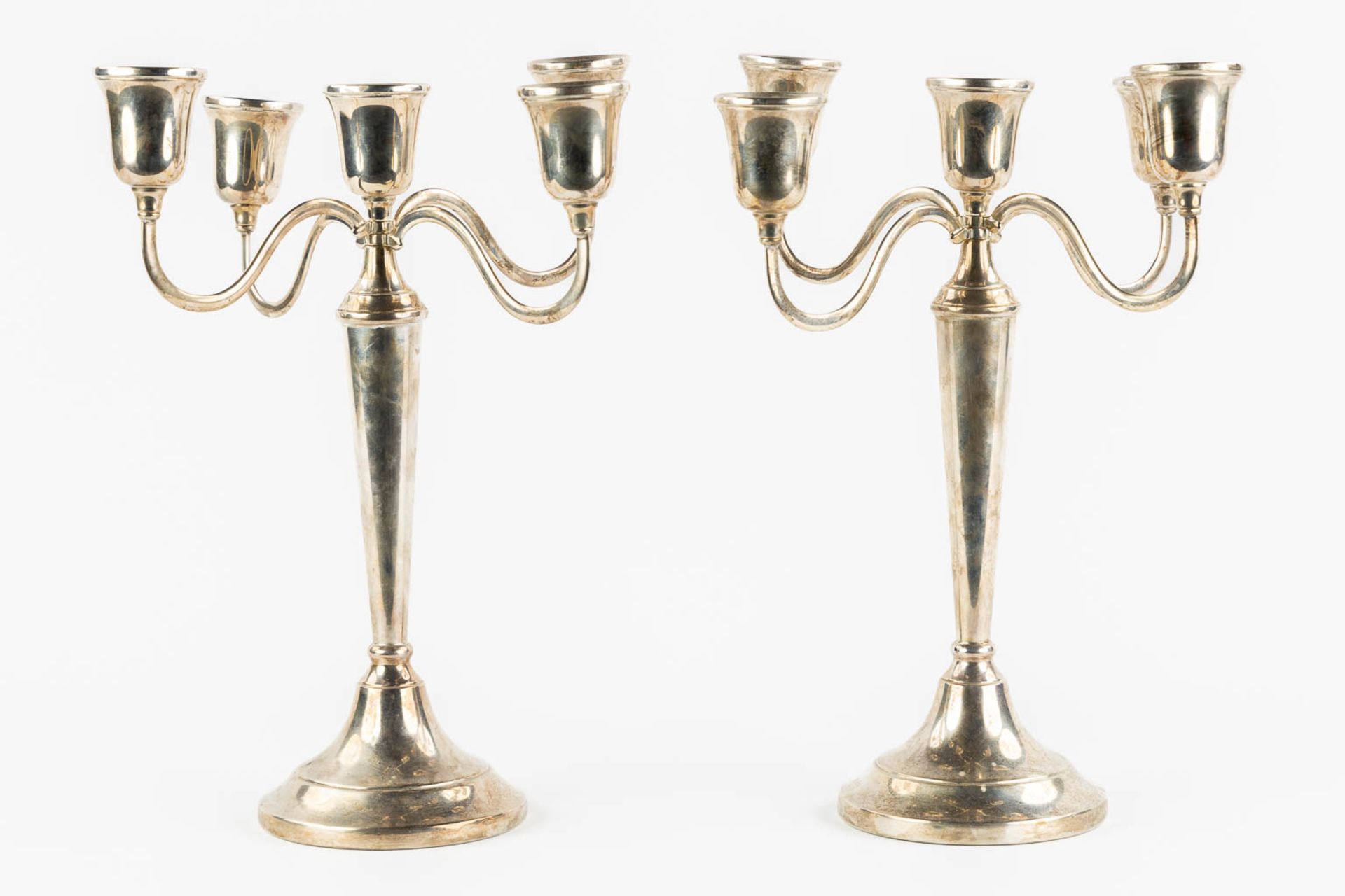 David Shaw Silverware Ltd, A pair of silver candelabra. 1992. (L:28 x W:28 x H:34 cm) - Image 6 of 12