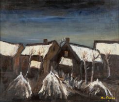 Gaby DE PAUW (1924-2000) 'Snowy village' oil on canvas. (W:70 x H:60 cm)