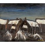 Gaby DE PAUW (1924-2000) 'Snowy village' oil on canvas. (W:70 x H:60 cm)
