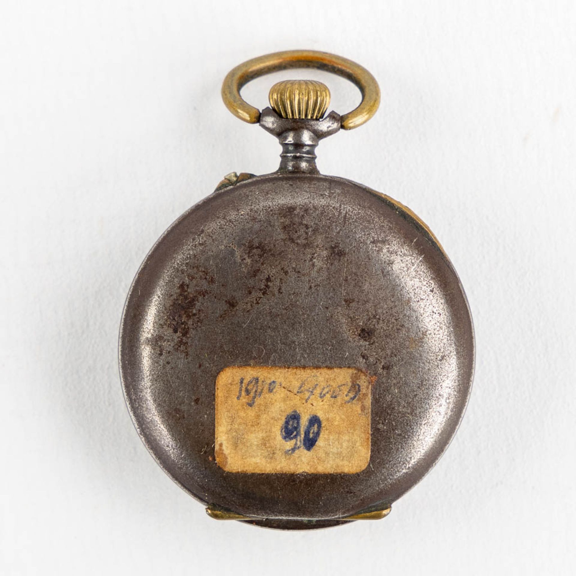 An antique purse, leather mounted with a pocket watch. Brussels, Circa 1920. (W:19 x H:12 cm) - Image 10 of 13