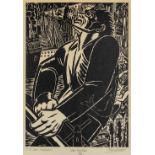 Frans MASEREEL (1889-1972) 'Ere Aan Verhaeren' een houtsnede. 1955. (W:32 x H:45 cm)