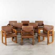 Afra &amp; Tobia SCARPA (XX-XXI)(attr.) 8 Chairs, wood and leather. (L:58 x W:54 x H:80 cm)