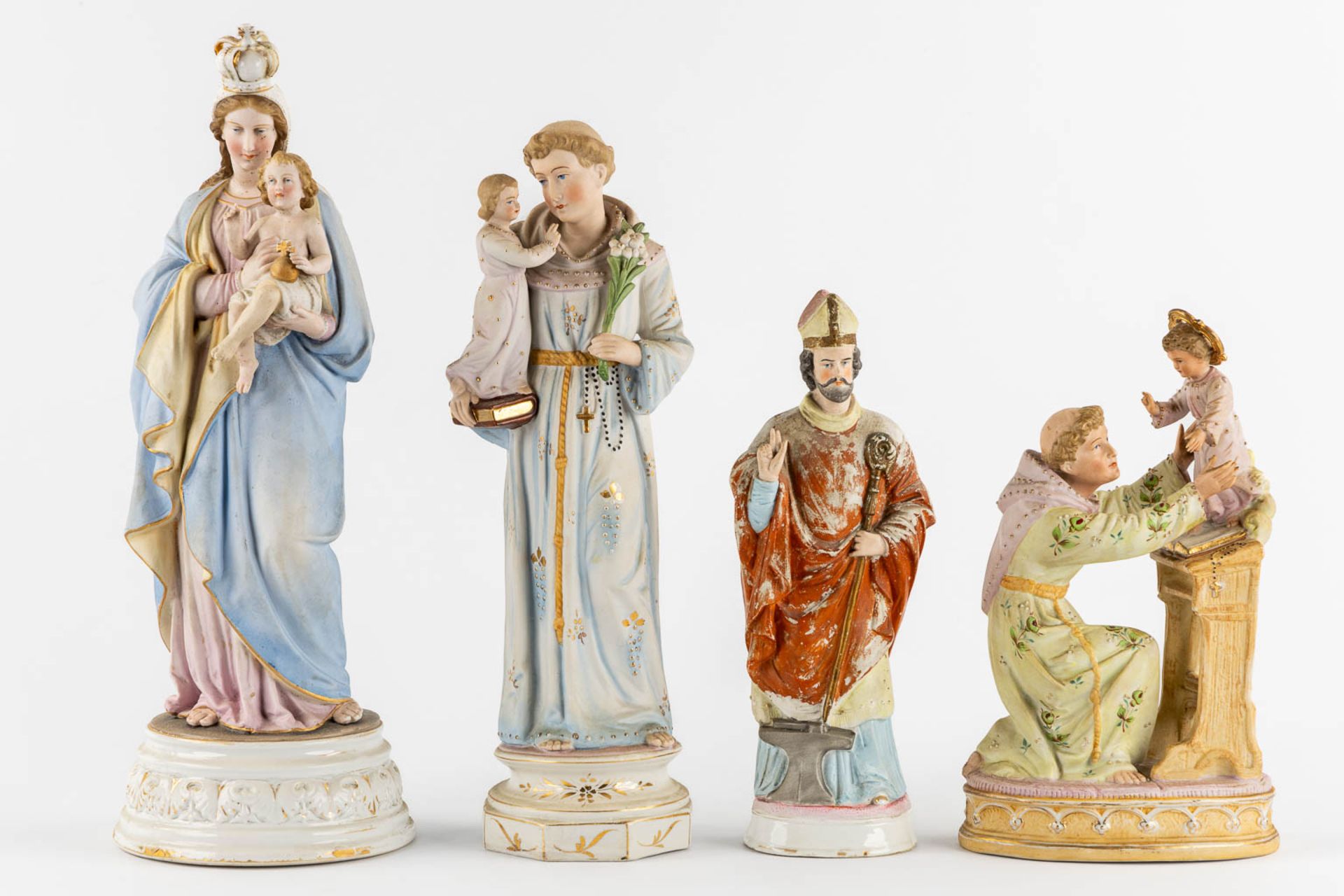 Nine bisque porcelain figurines of Saints, Madonna's. 20th C. (H:48 cm) - Image 7 of 9