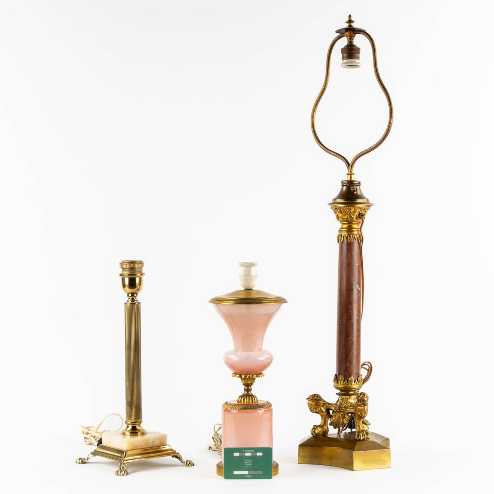 Three table lamps, Bronze, Onyx and Opaline. (H:85 cm) - Bild 2 aus 11