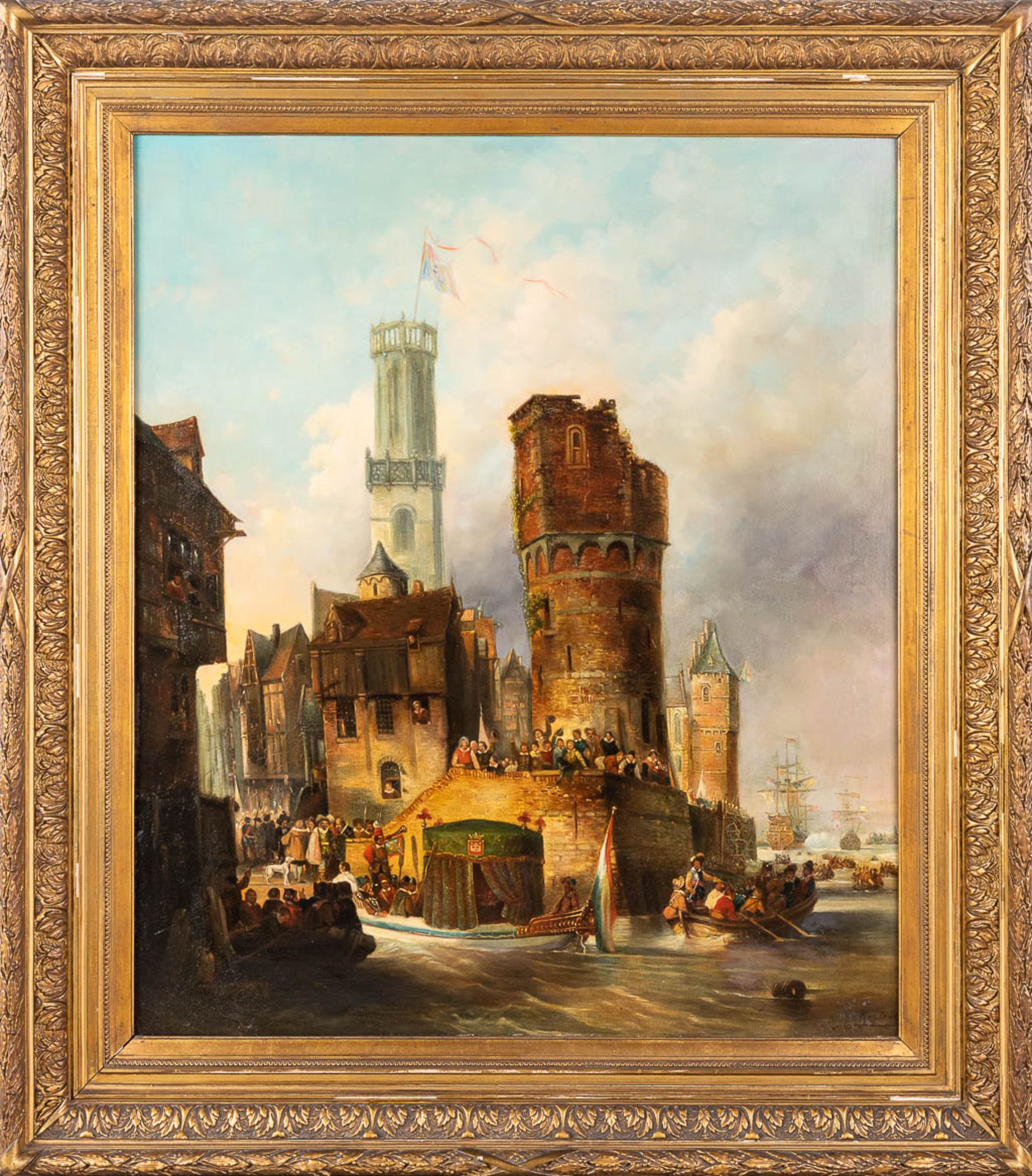 After Jan Michiel RUYTEN (1813-1881) 'Return to a Dutch city' oil on panel. Circa 1950. (W:82 x H:96 - Bild 3 aus 10