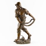 Antoine BOFILL (c.1875-1939/53) 'Fisherman throwing a rope' patinated bronze. (L:37 x W:29 x H:70 cm
