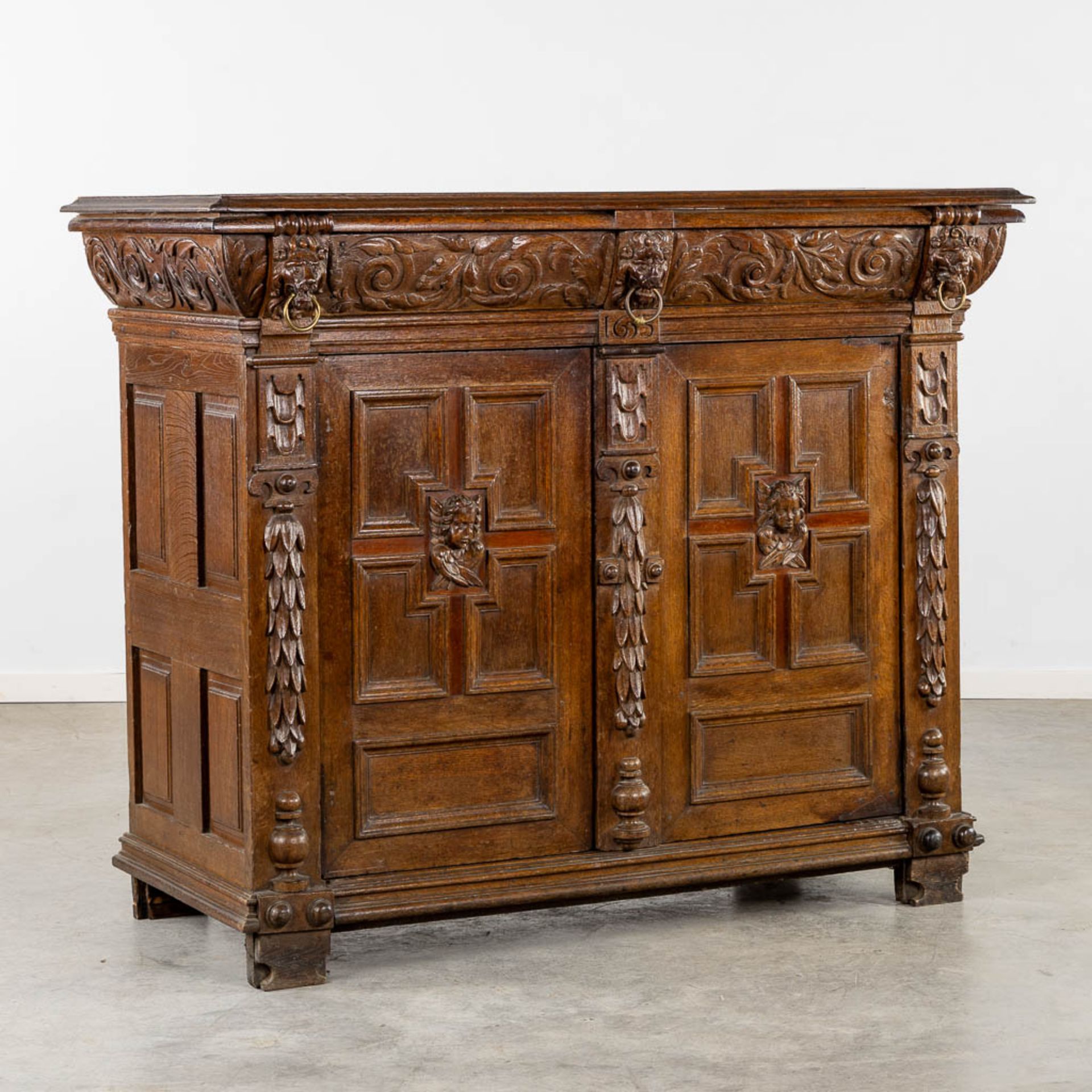 A cabinet, Flemish Renaissance, 17h C. (L:69 x W:158 x H:127 cm)