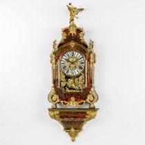 A cartel clock on a stand, tortoiseshell inlay mounted with gilt bronze. Japy Frères, 19th C. (L:17