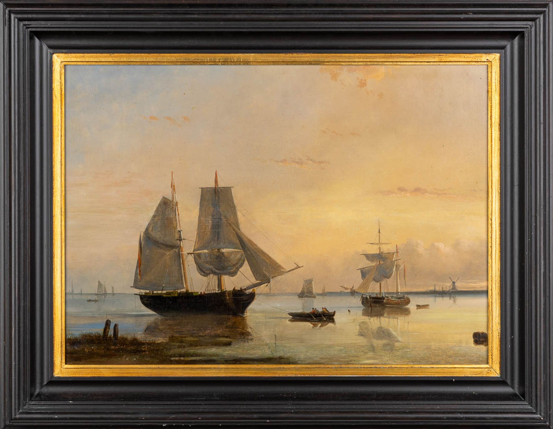 Egide LINNIG (1821-1860) 'Harbor View' oil on panel. (W:70,5 x H:50 cm) - Image 3 of 7