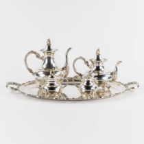 A Coffee and Tea service with a platter, silver, Germany. 925/1000. 4,049kg. (L:44,5 x W:69 cm)