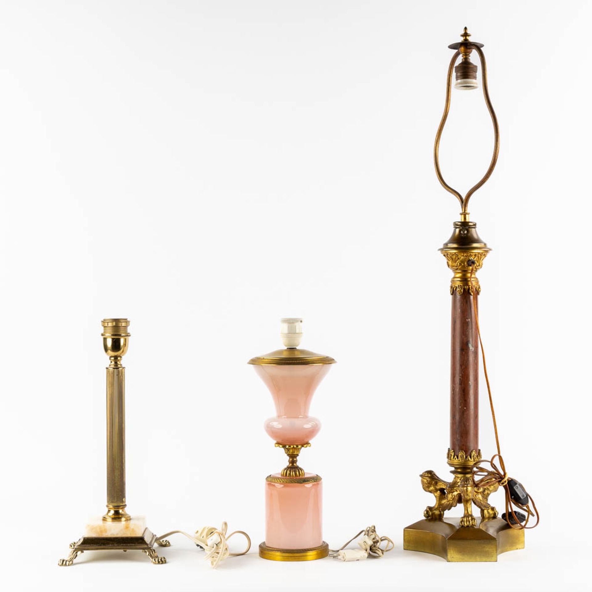 Three table lamps, Bronze, Onyx and Opaline. (H:85 cm) - Bild 4 aus 11
