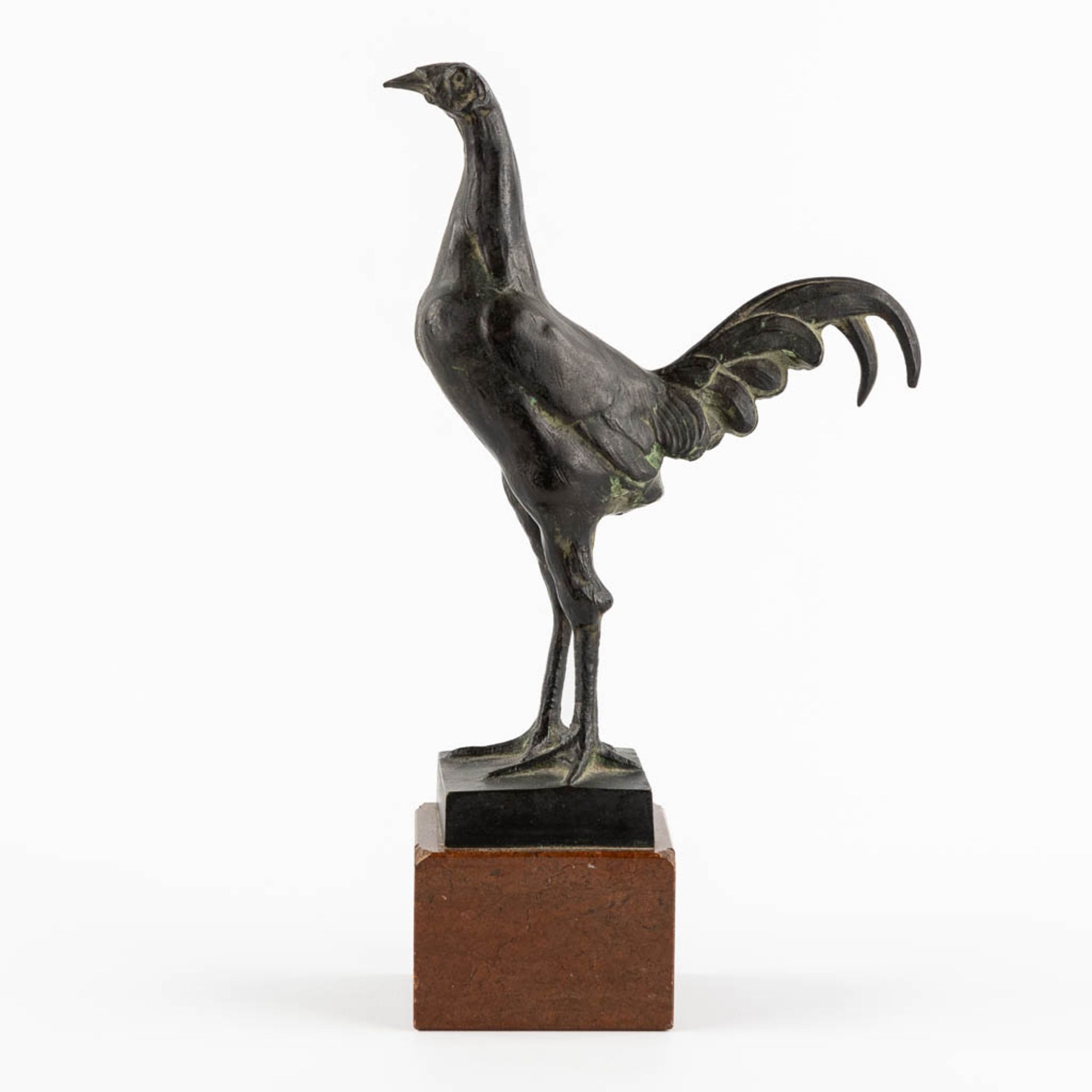 K. STACHOWSKY (XIX-XX) 'Rooster' patinated bronze on marble. (L:15 x W:7 x H:26 cm) - Image 4 of 11