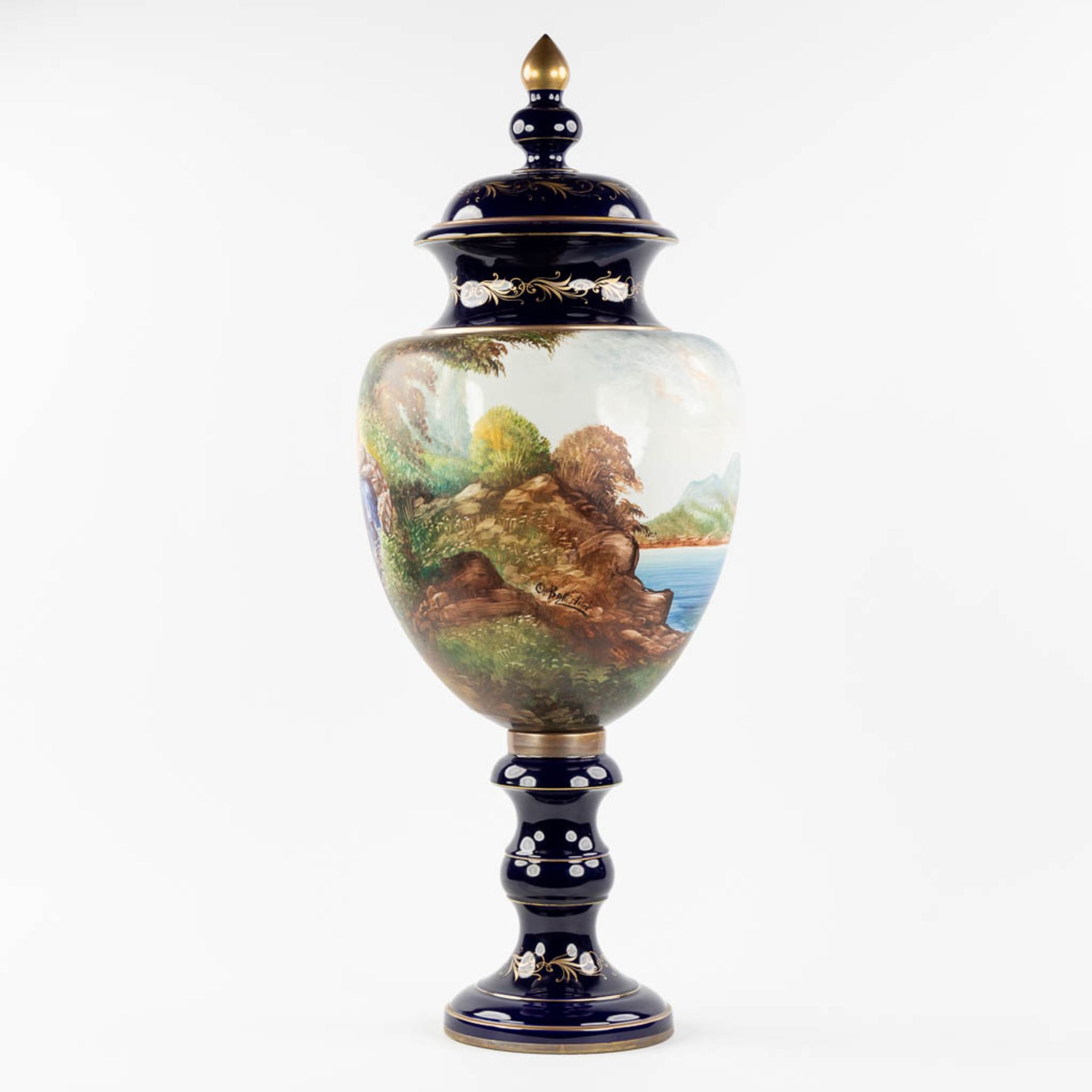 Capodimonte Italy, a large vase with hand-painted decor 'Two Nudes'. (H:100 x D:36 cm) - Image 6 of 17