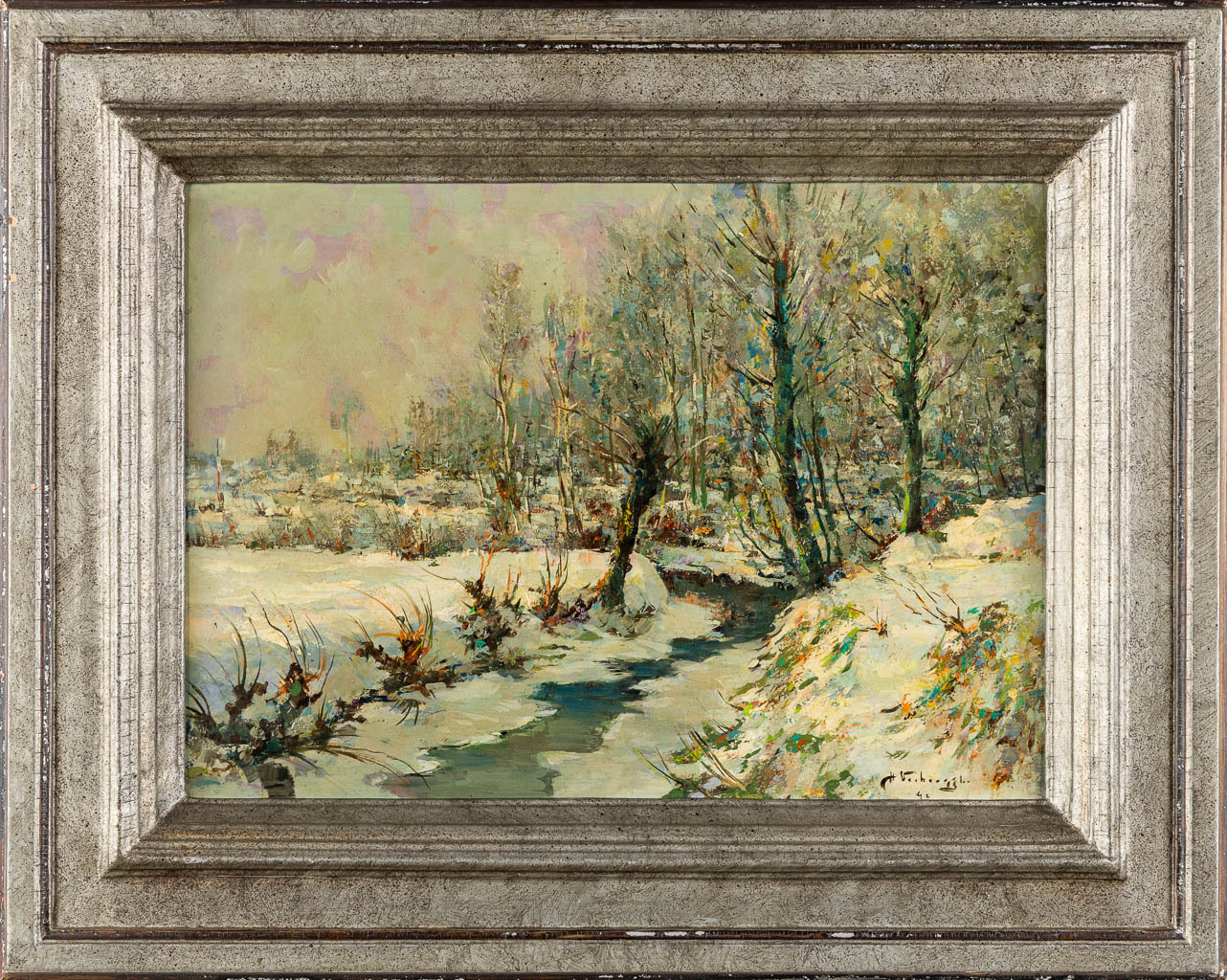 Charles VERBRUGGHE (1877-1974) 'Neige Environ de Bruges' 1940. (W:55,5 x H:40,5 cm) - Image 3 of 7