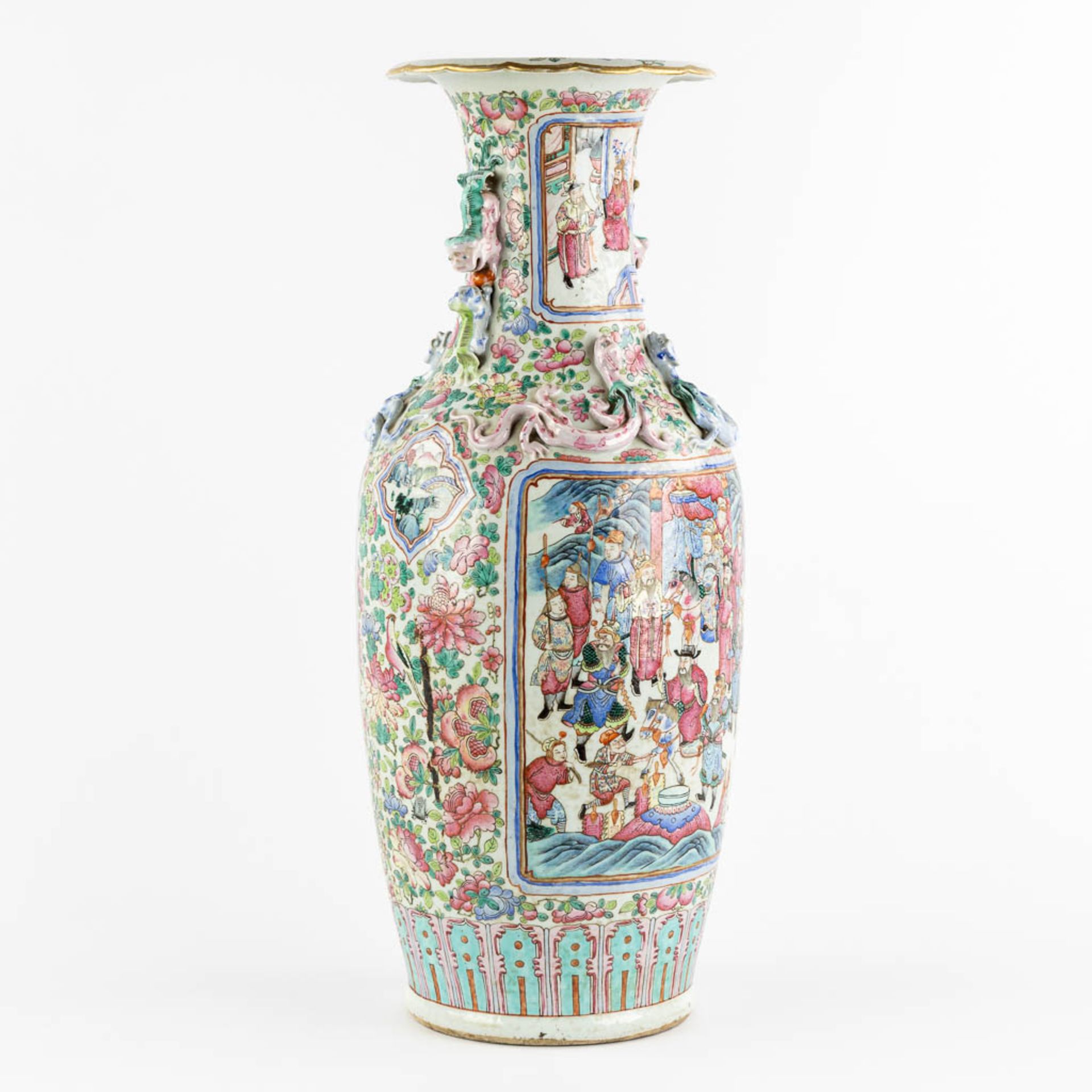 A Chinese Famille Rose vase decorated with figurines. (H:63,5 x D:23 cm) - Image 3 of 13