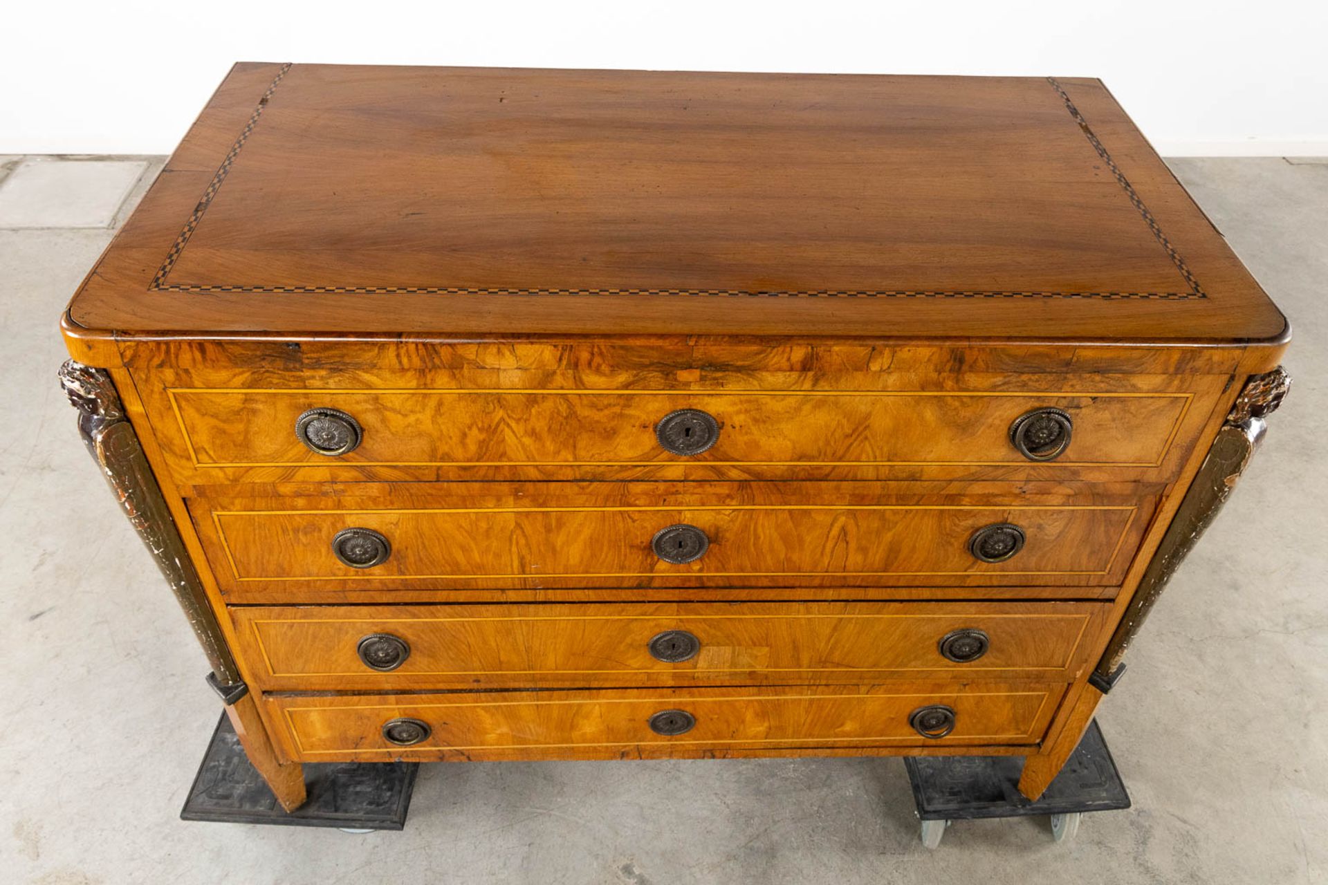 An antique commode, marquetry inlay with a secretaire top drawer. Germany, 18th/19th C. (L:64 x W:12 - Image 15 of 21