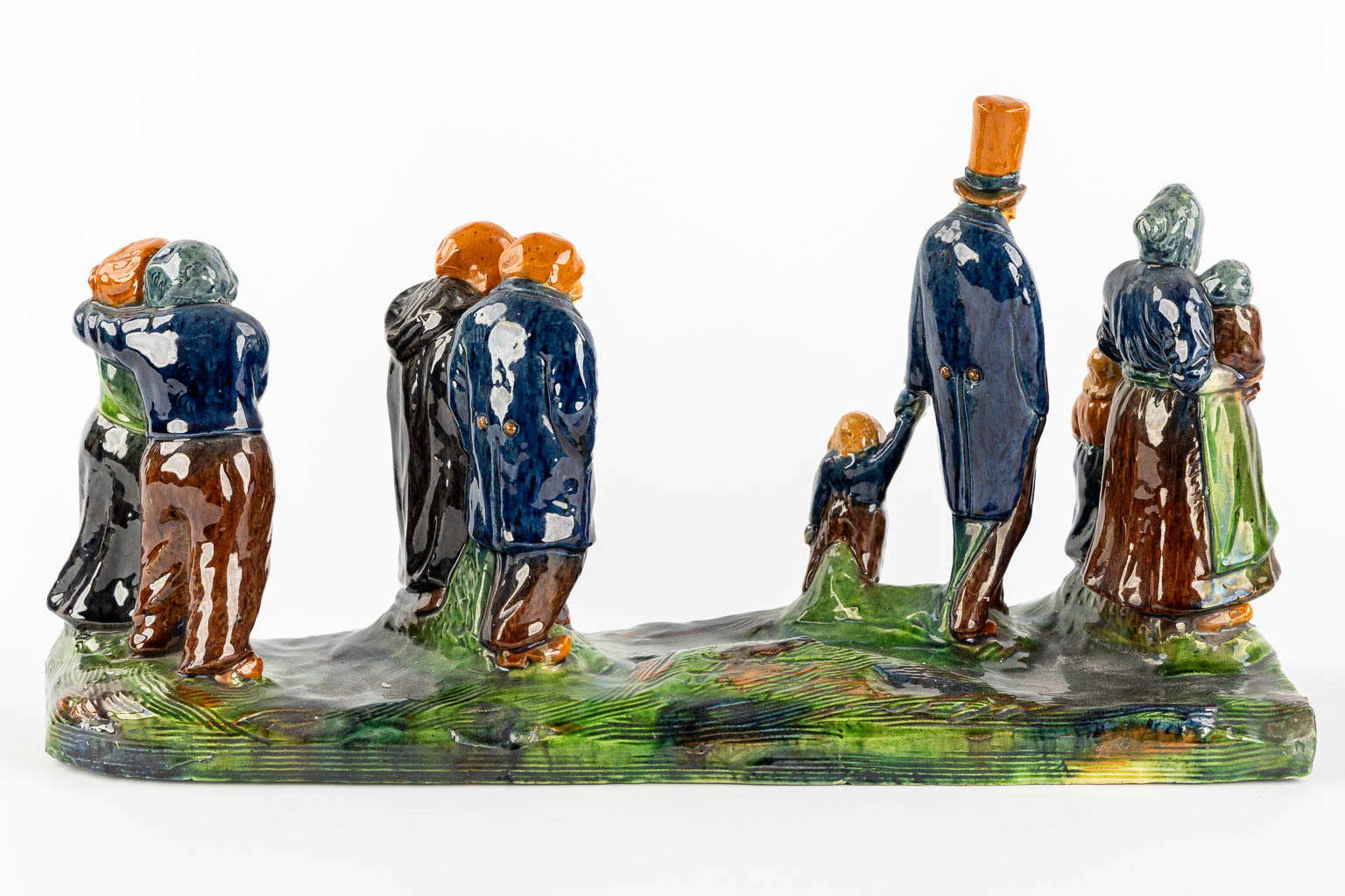 Flemish Pottery 'Bridal Parade', three pieces. Caessens, Kortrijk. Circa 1900. (L:19 x W:138 x H:25, - Image 17 of 22