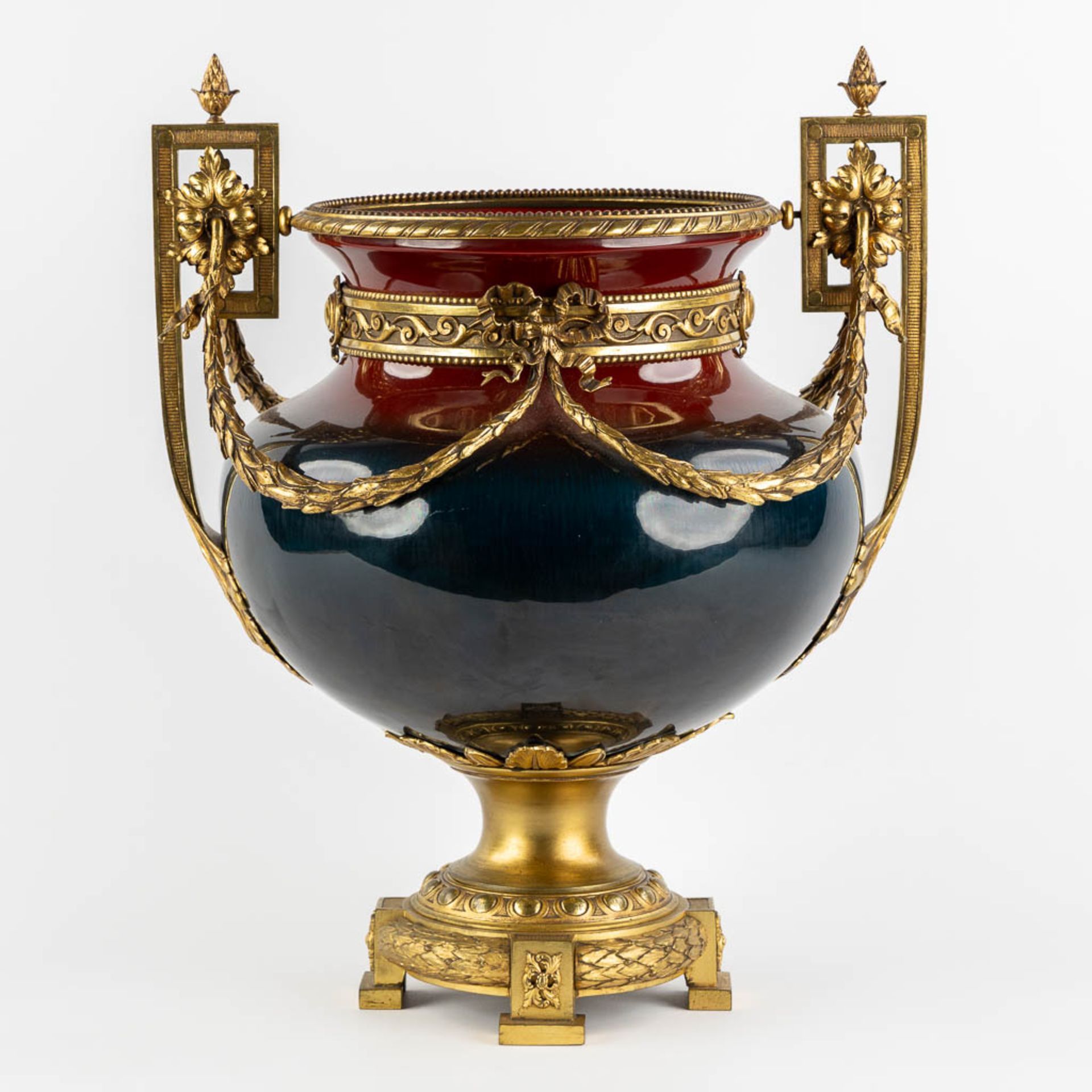 A large faience vase mounted with gilt bronze in Louis XV style. Circa 1900. (L:34 x W:40 x H:50 cm) - Image 5 of 12