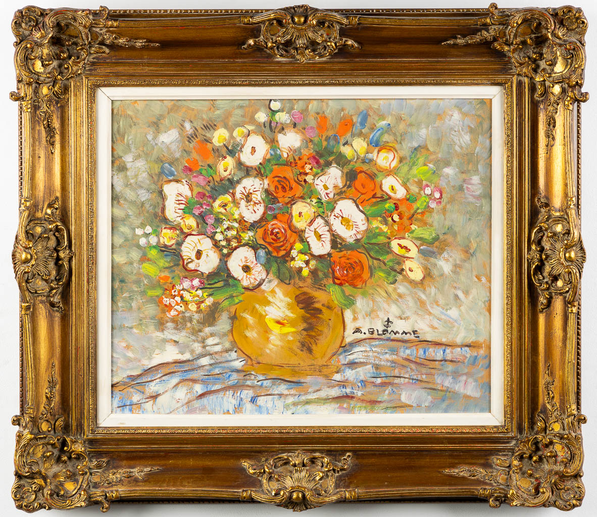 Alfons BLOMME (1889-1979) 'Gold vase with Flowers'. (W:60 x H:50 cm) - Image 3 of 6