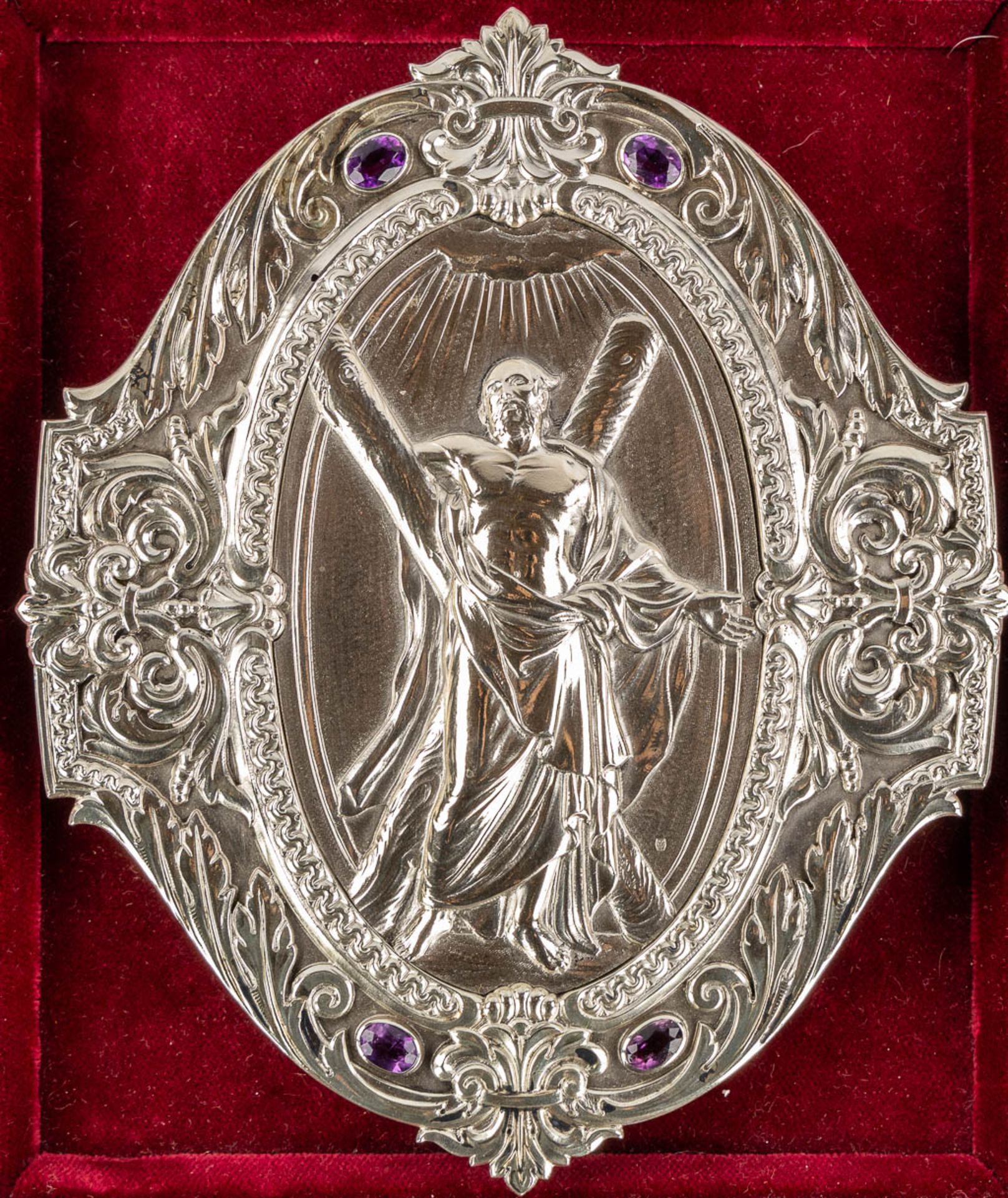 A plaque with an image of Saint Andrew, silver. 900/1000. (W:16 x H:19 cm) - Image 3 of 11