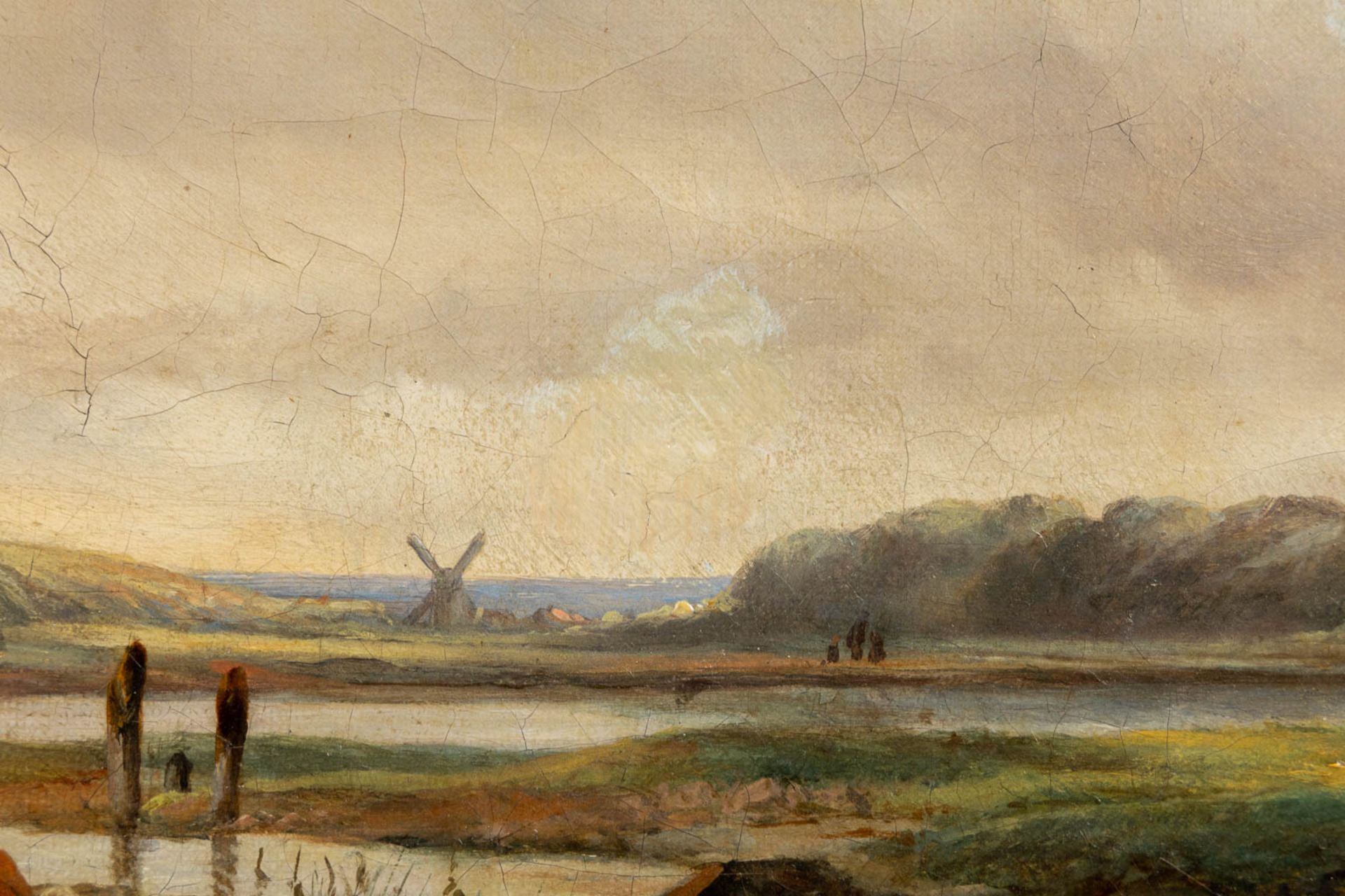 August KNIP (1819-1859/60) 'Landscape with windmill'. (W:32,5 x H:24,5 cm) - Image 8 of 9