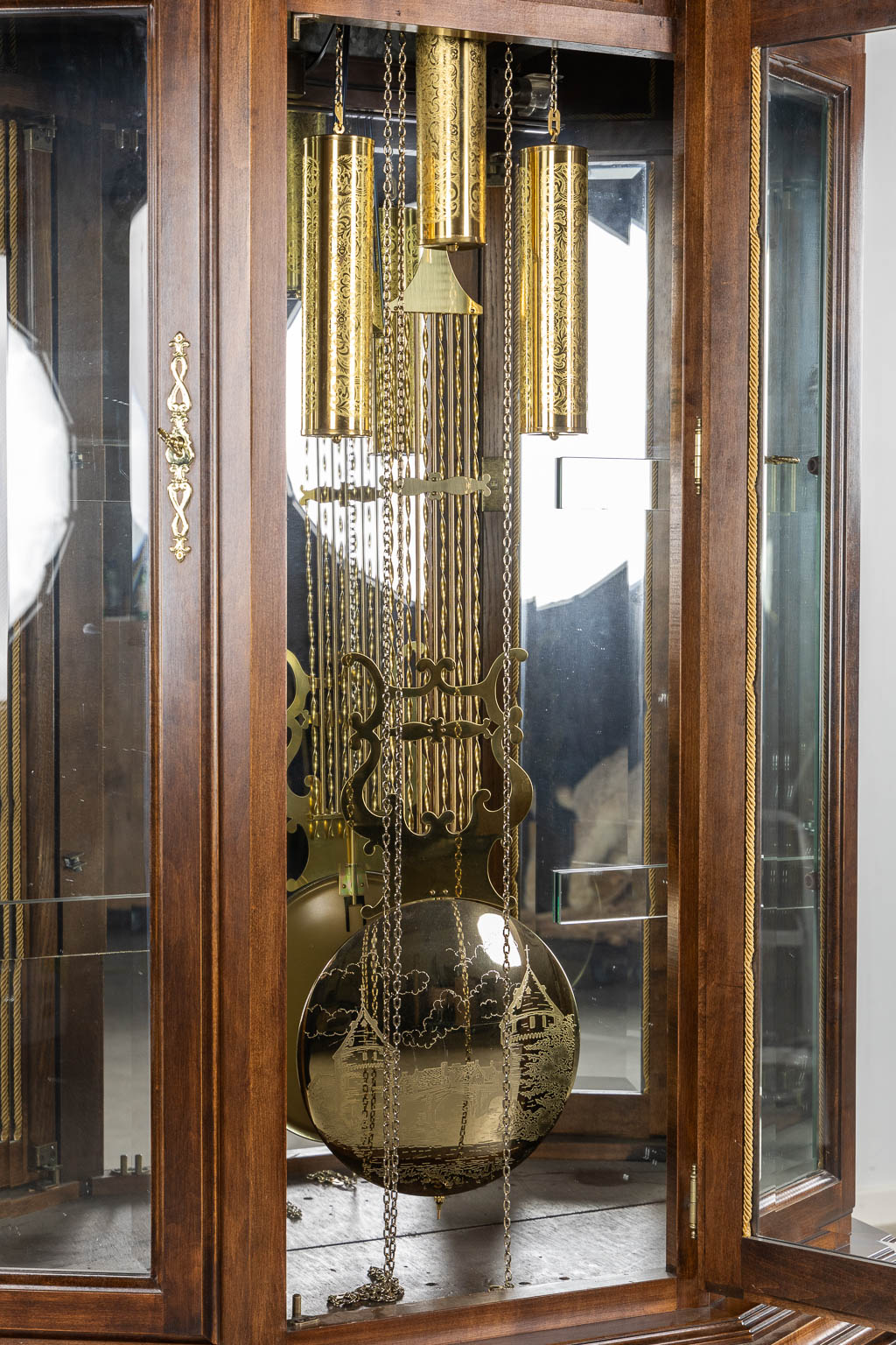 A decorative standing clock, with decorated weights. (L:40 x W:106 x H:214 cm) - Image 10 of 10