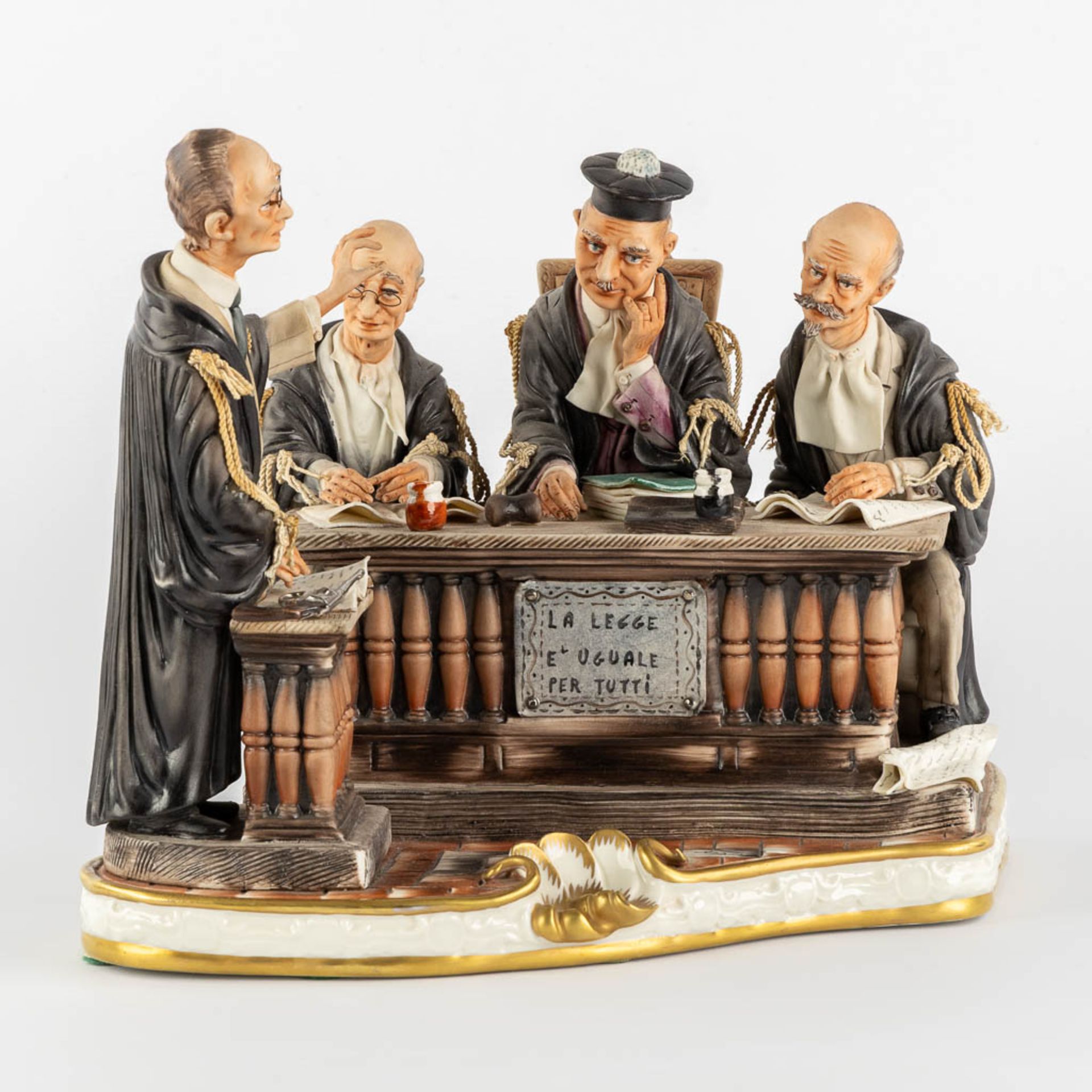 Capodimonte 'La Legge e Uguale Per Tutti' Courtroom, polychrome porcelain. (L:24 x W:30 x H:27 cm) - Image 6 of 15