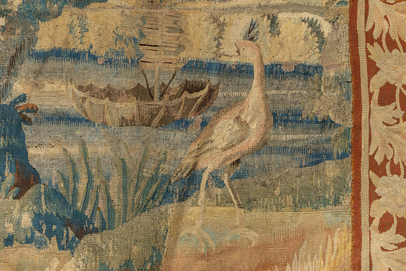An antique Tapissery, decorated with fauna and flora. 17th C. (L:400 x W:260 cm) - Image 4 of 12
