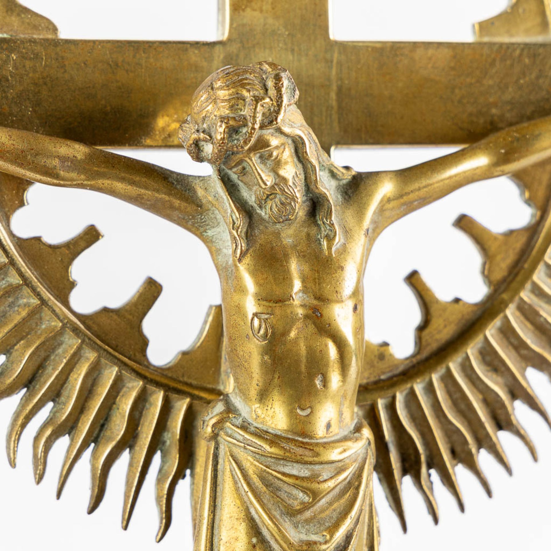 A crucifix with Corpus Christi, bronze, Gothic Revival. (W:26,5 x H:54 cm) - Image 10 of 10