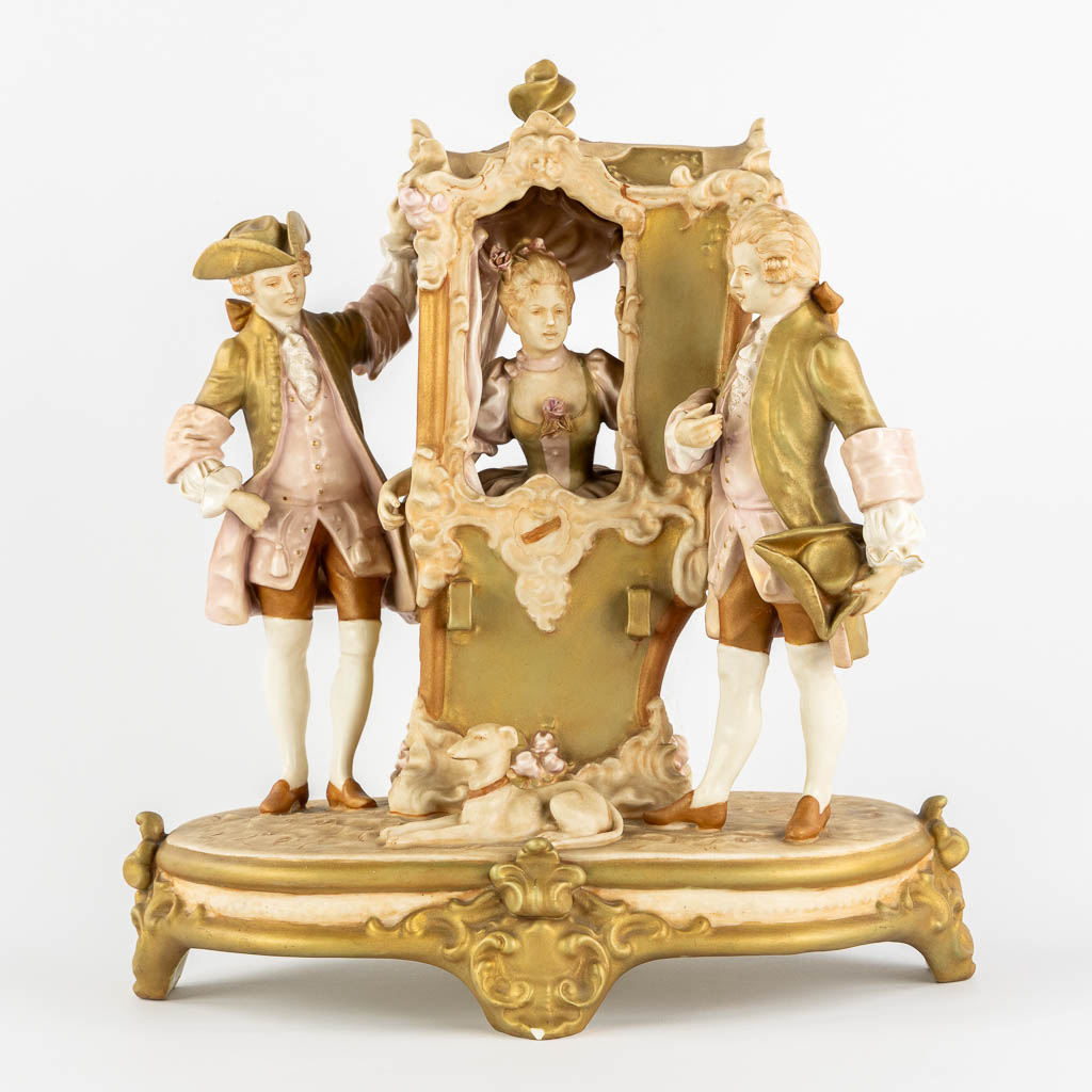 Royal Dux, a 'Sedan Chair', polychrome porcelain. (L:23 x W:37 x H:40 cm) - Image 3 of 15