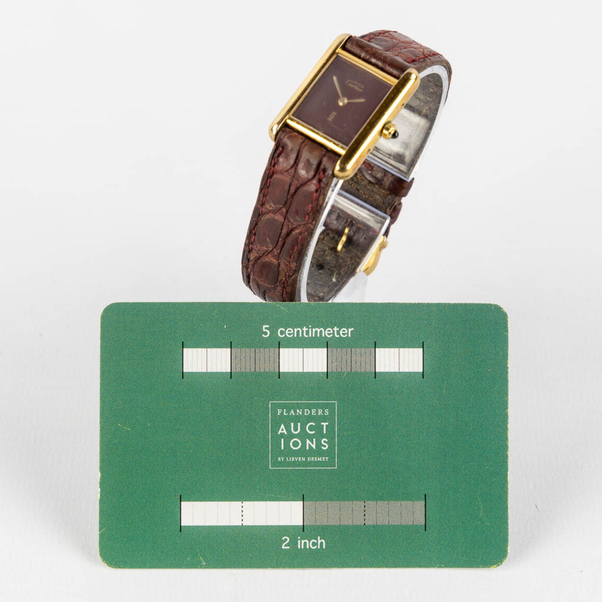 Cartier Tank Quartz, vermeil case with a burgundy dial. (W:2,1 x H:2,8 cm) - Bild 2 aus 8