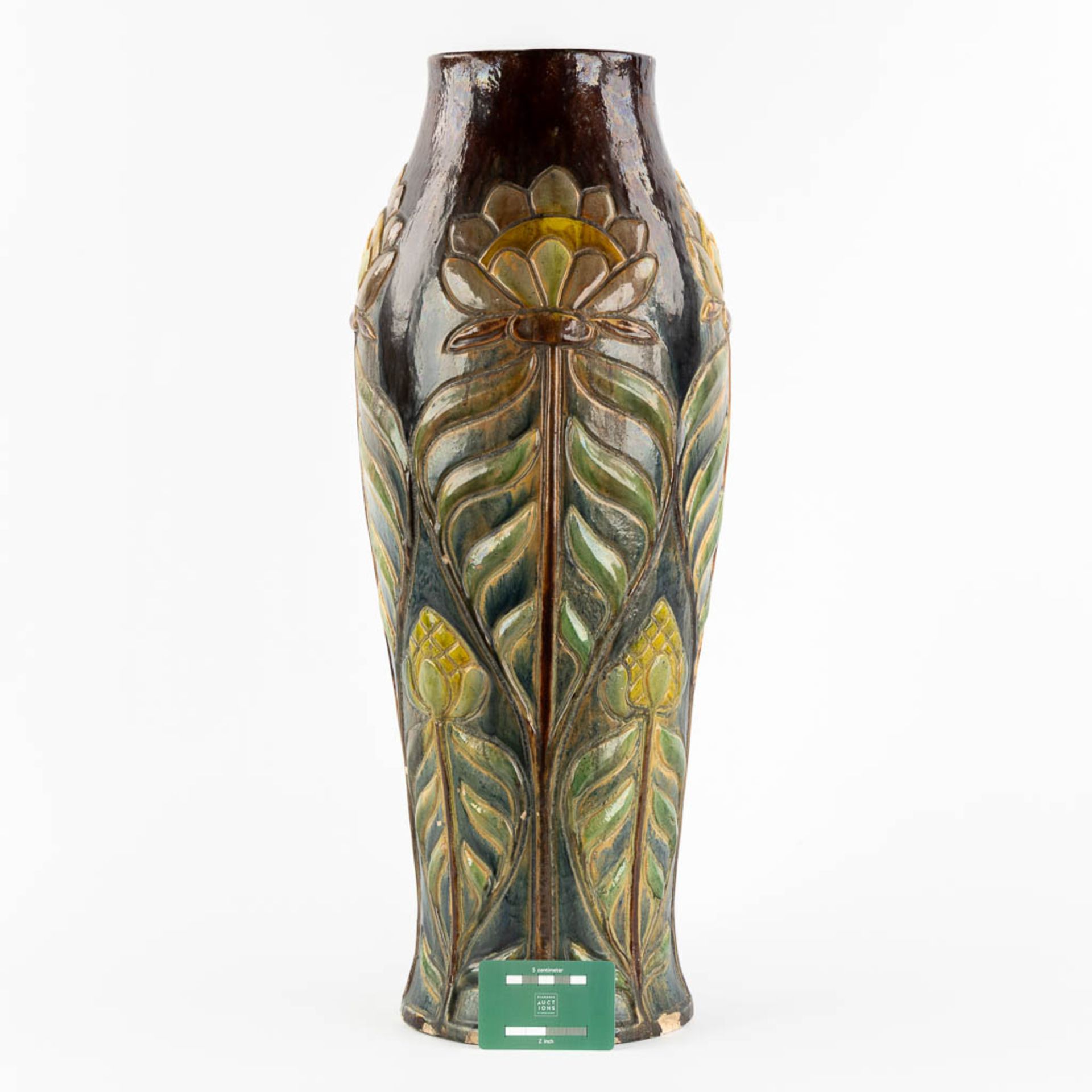 Flemish Earthenware, a large vase, Art Nouveau. (H:61,5 x D:22 cm) - Bild 2 aus 11