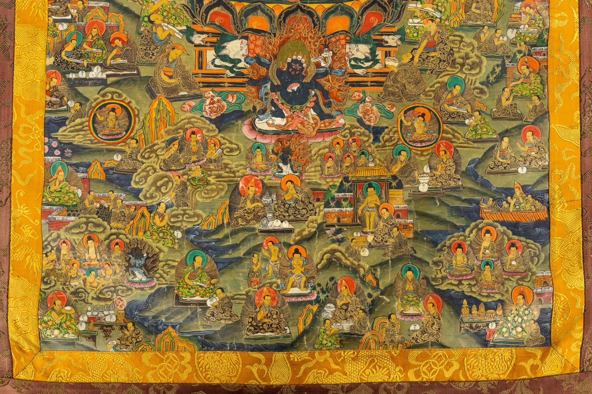 An Oriental thankga, painted on silk. (W:79 x H:127 cm) - Bild 5 aus 6